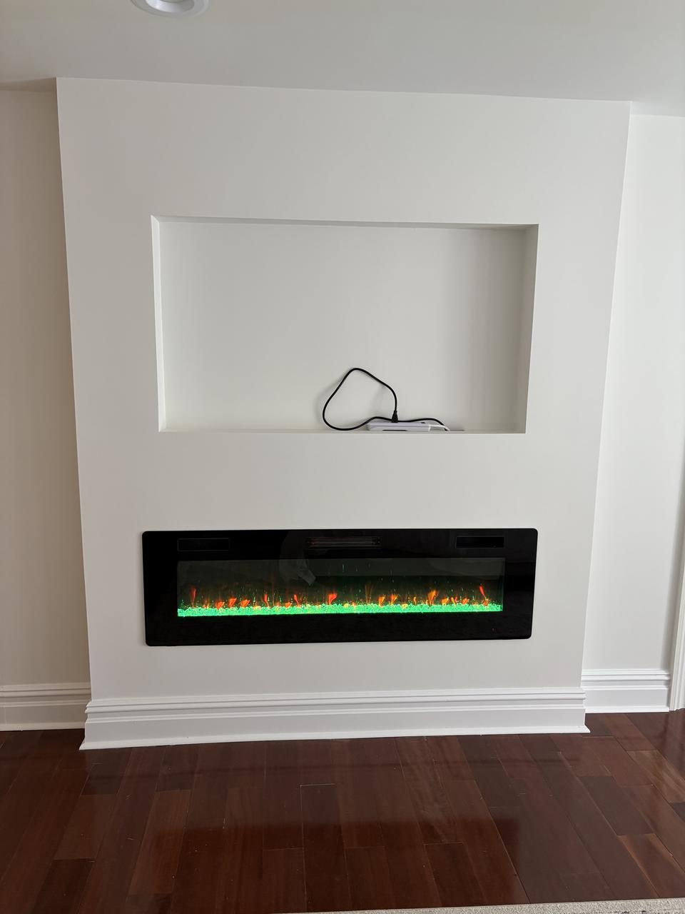 Recessed fireplace niche with trim surround