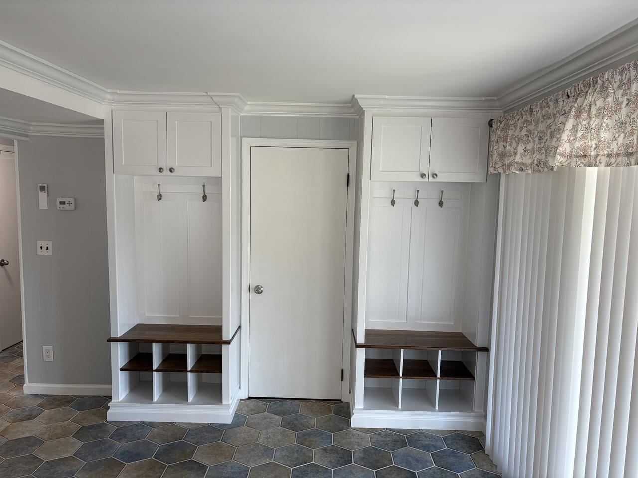 Mudroom bench with tile floor