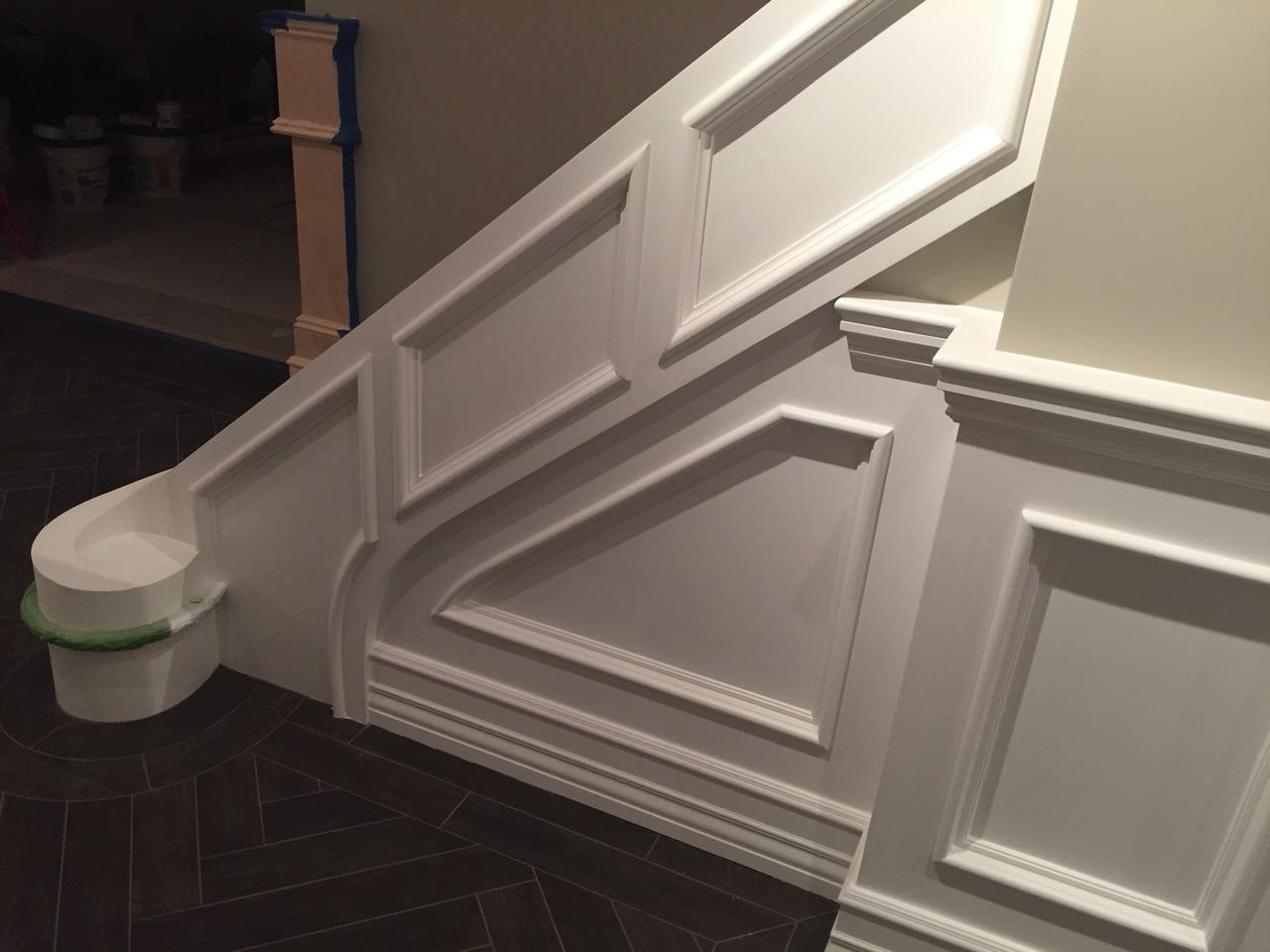 Wainscoting along a staircase wall