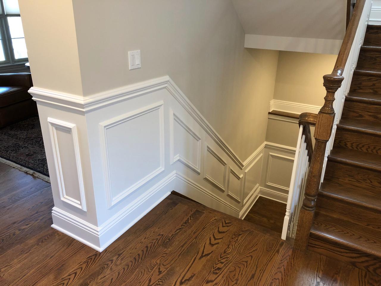 Wainscoting corner detail near a staircase